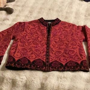 Vintage Icelandic Fair Isle zip sweater coat, fully lined w/pockets lined.